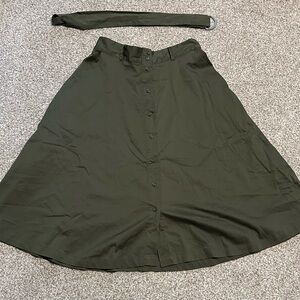 Forever 21 Olive Green Button-Down Skirt with Detachable Fabric Belt